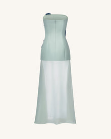 Iris Embroidered Strapless Sheer Overlay Maxi Dress - Sage Green