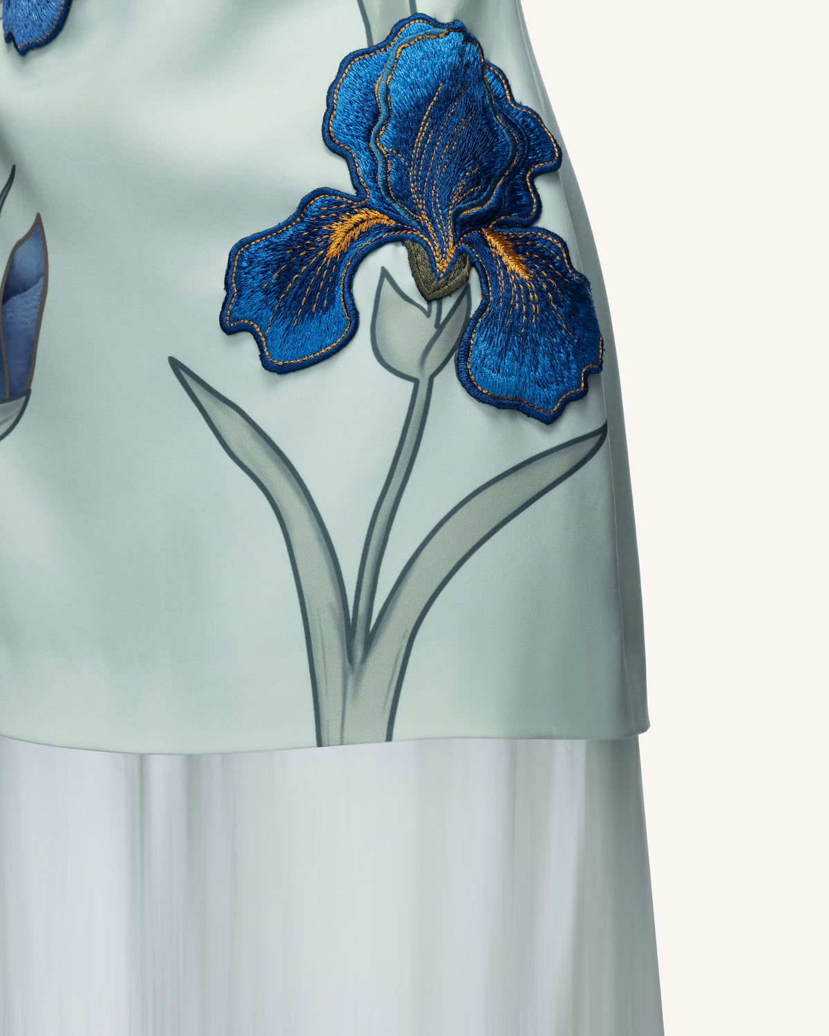 Iris Embroidered Strapless Sheer Overlay Maxi Dress - Sage Green