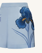 Iris Embroidered Tailored Shorts - Light Blue
