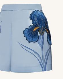 Iris Embroidered Tailored Shorts - Light Blue