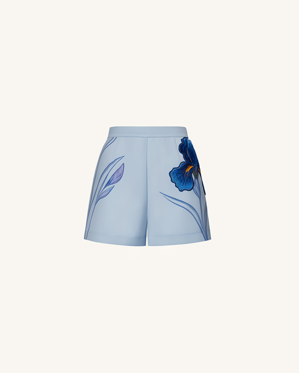 Iris Embroidered Tailored Shorts - Light Blue