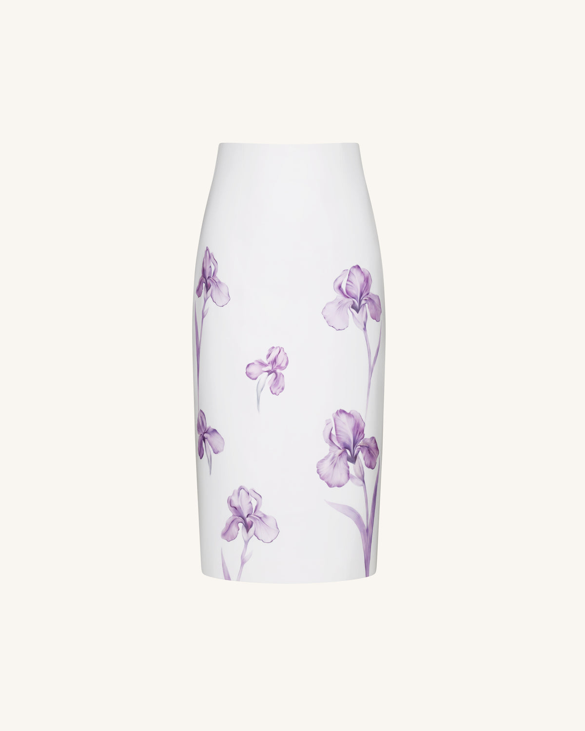 Iris Print High-Waisted Pencil Midi Skirt - White/Purple
