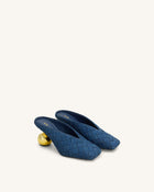 Ellie Woven Square-Toe Mule Heels - Denim Blue