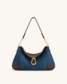 Jayla Metal Pendant Embellished Shoulder Bag - Blue Denim