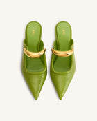 Sofia Metal Accent Sphere Heel Mules - Green