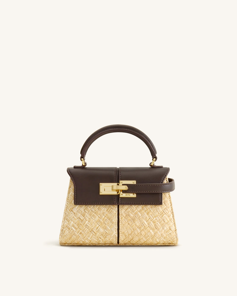 Elise Faux Straw Handbag - Brown