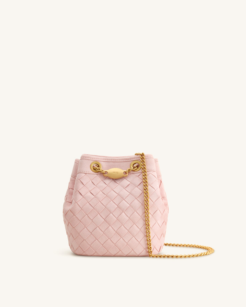 Yara Faux Suede Hand-Woven Bucket Bag - Pink