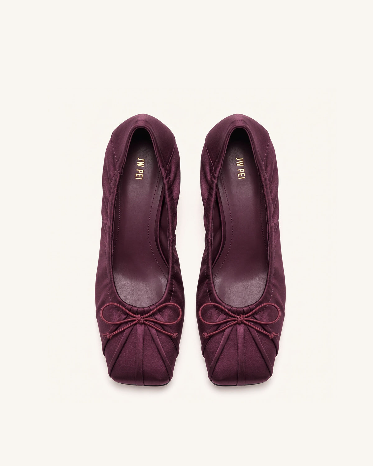 Solenne Satin Bow Ruched Pumps - Burgundy