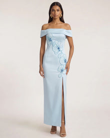 Orchid Embroidered Off-Shoulder Maxi Dress - Blue