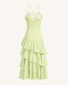 Orchid Embellished Ruffle Midi Dress - Light Green