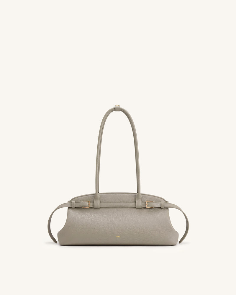 Arden Pebbled Belt Detail East-West Shoulder Bag - Taupe
