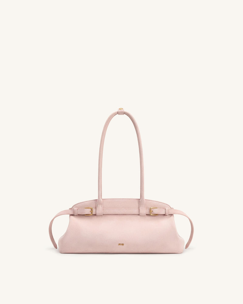Arden Faux Suede Belt Detail East-West Shoulder Bag - Pink