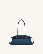 Arden Belt Detail East-West Shoulder Bag - Blue Denim