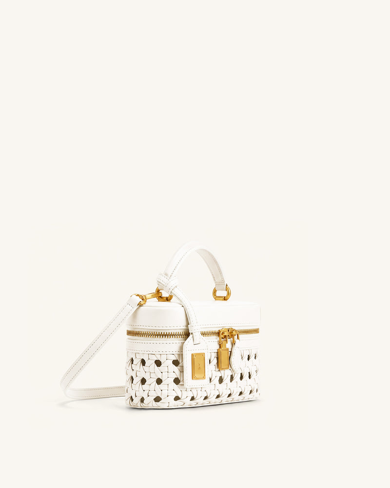 Cleo Woven Box Shape Top Handle Bag - Warm White