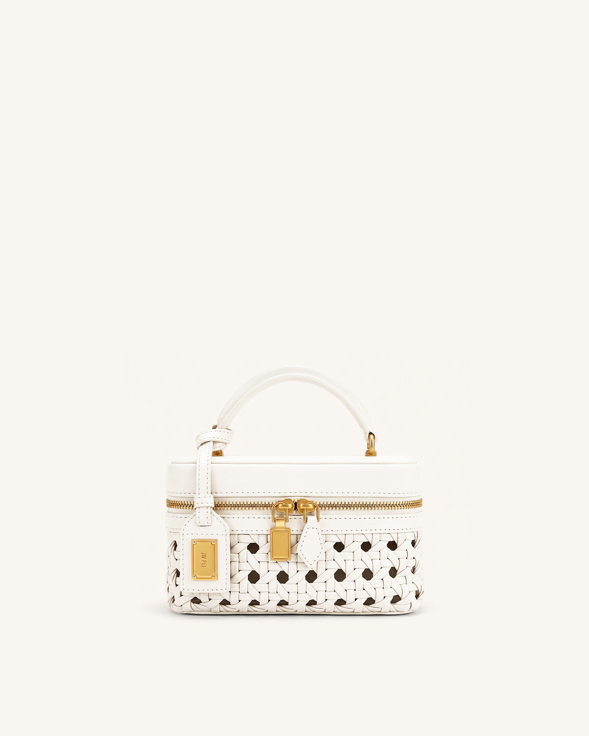 Cleo Woven Box Shape Top Handle Bag - Warm White