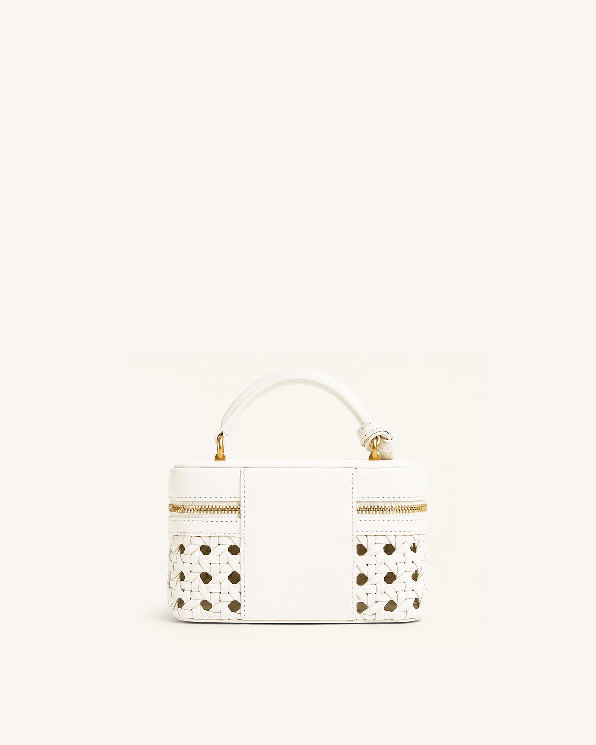 Cleo Woven Box Shape Top Handle Bag - Warm White