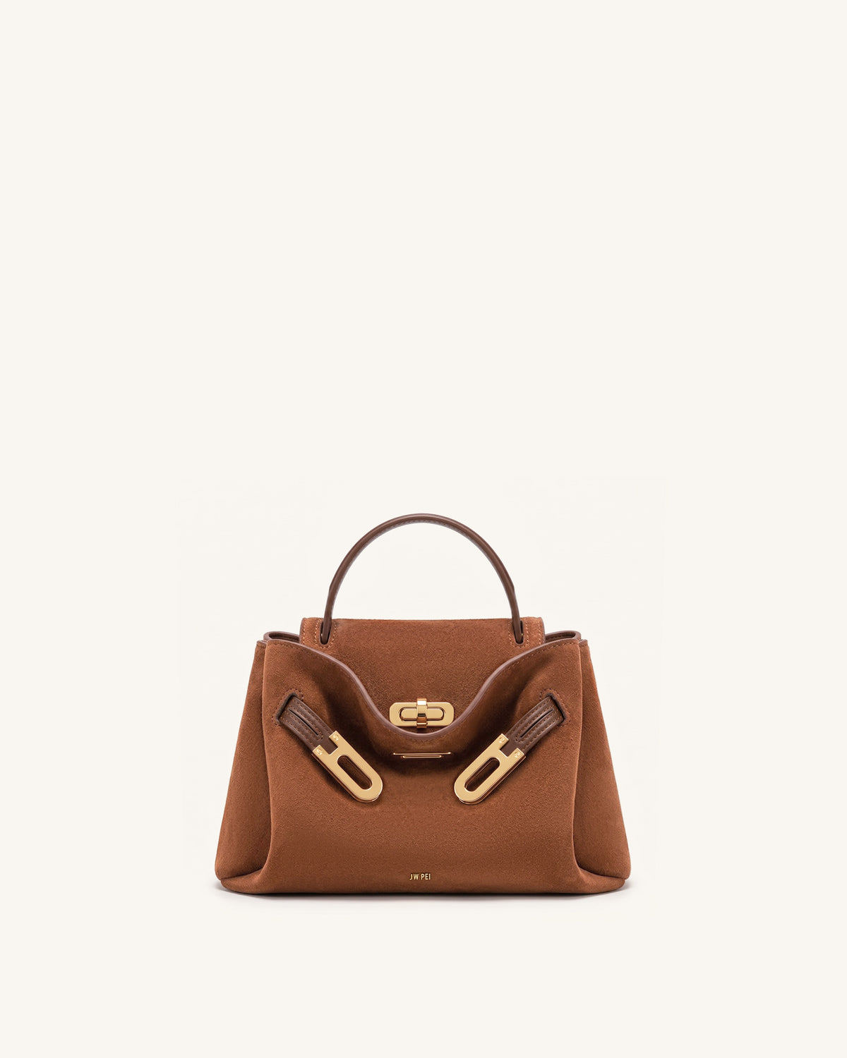 Rhea Small Faux Suede Double Buckle Shoulder Bag - Caramel Brown