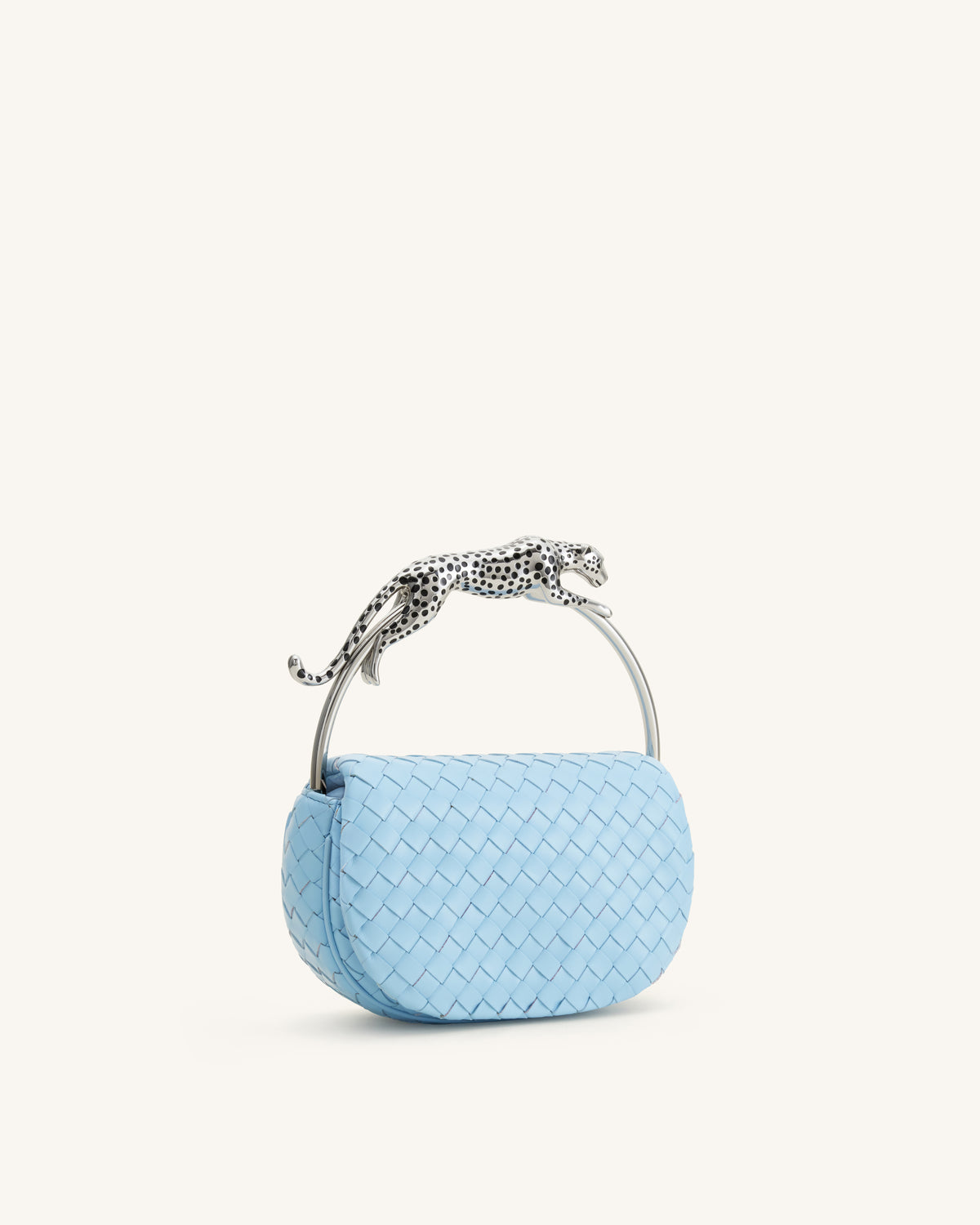 Ione Woven Leopard Shaped Top Handle Bag - Light Blue