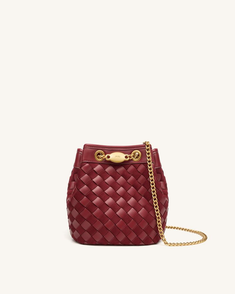Yara Faux Suede Hand-Woven Bucket Bag - Dark Red
