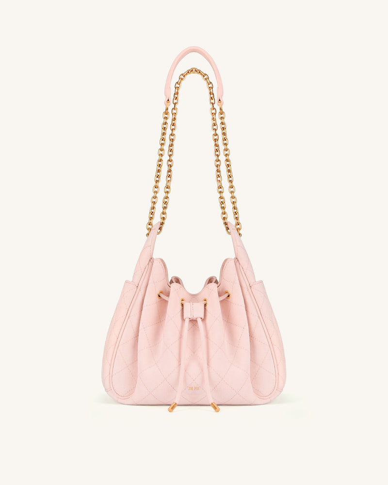 Rowan Faux Suede Quilted Chain Bucket Bag - Pink