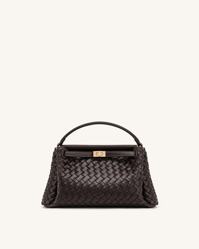 Carmen Woven Top Handle Bag - Dark Brown