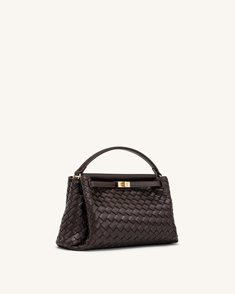 Carmen Woven Top Handle Bag - Dark Brown
