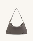 Jayla Faux Suede Metal Pendant Embellished Shoulder Bag - Dark Grey