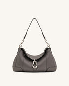Jayla Faux Suede Metal Pendant Embellished Shoulder Bag - Dark Grey