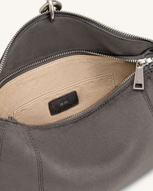 Jayla Faux Suede Metal Pendant Embellished Shoulder Bag - Dark Grey