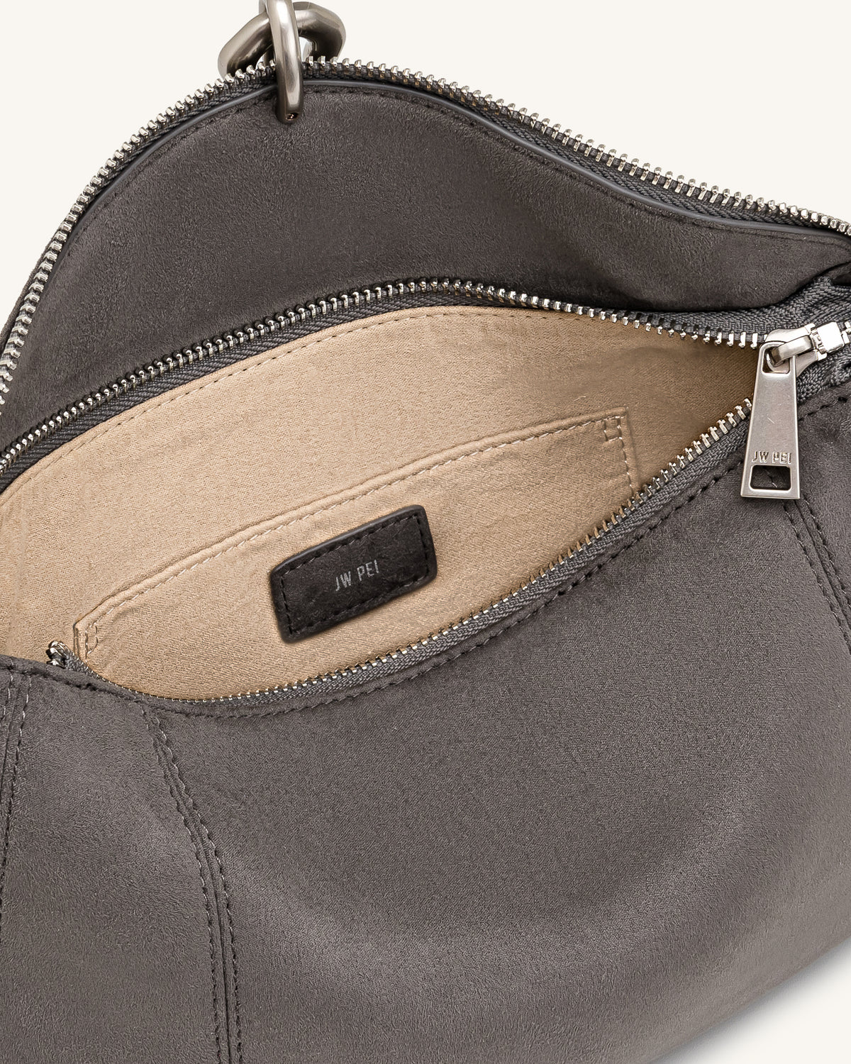 Jayla Faux Suede Metal Pendant Embellished Shoulder Bag - Dark Grey