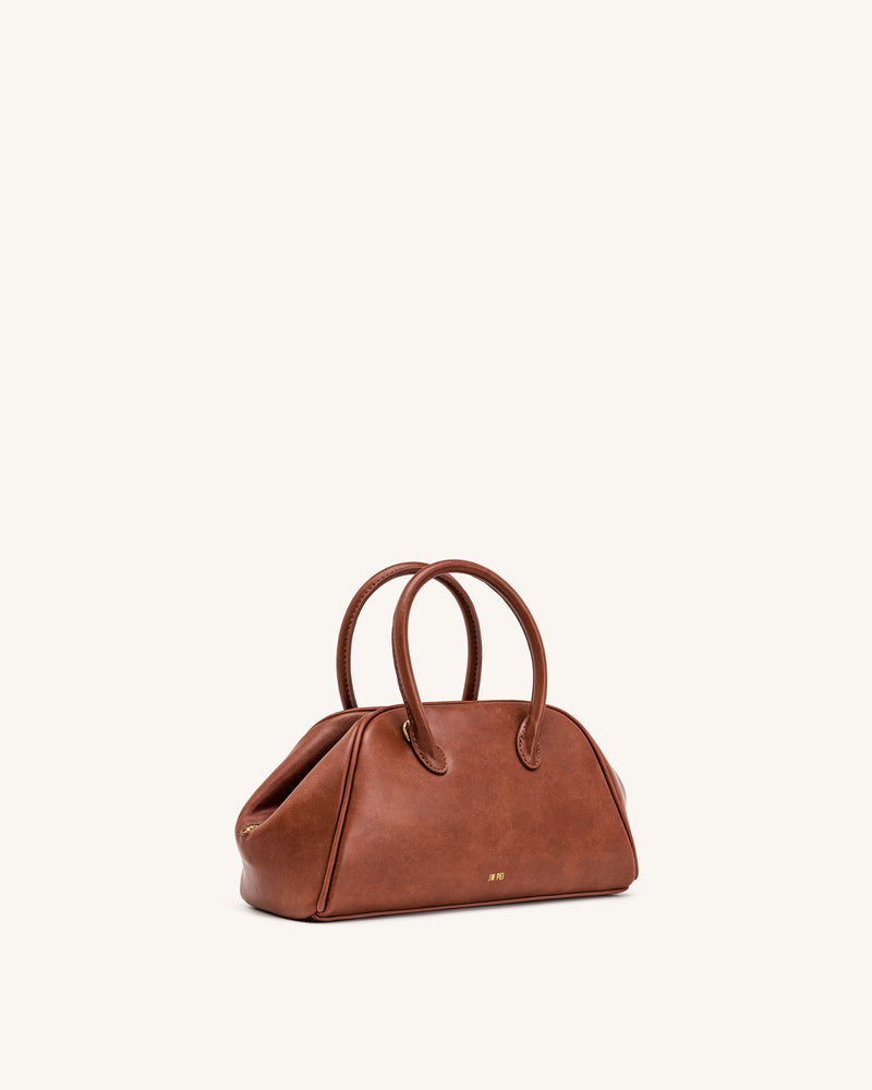 Veda Vintage Finish Bowler Bag - Saddle Brown