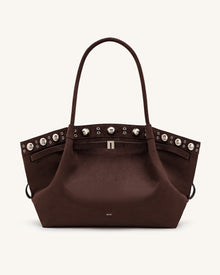 Hana Large Faux Suede Tote Bag - Deep Brown