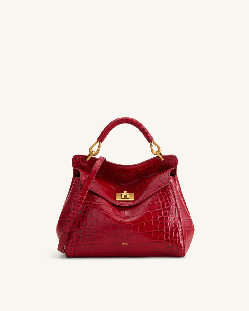 Lucia Classic Top Handle Bag - Burgundy Croc