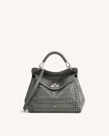 Lucia Classic Top Handle Bag - Grey Croc