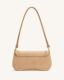 Joy Croc-Embossed Faux Suede Shoulder Bag - Beige