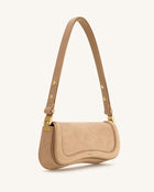 Joy Croc-Embossed Faux Suede Shoulder Bag - Beige