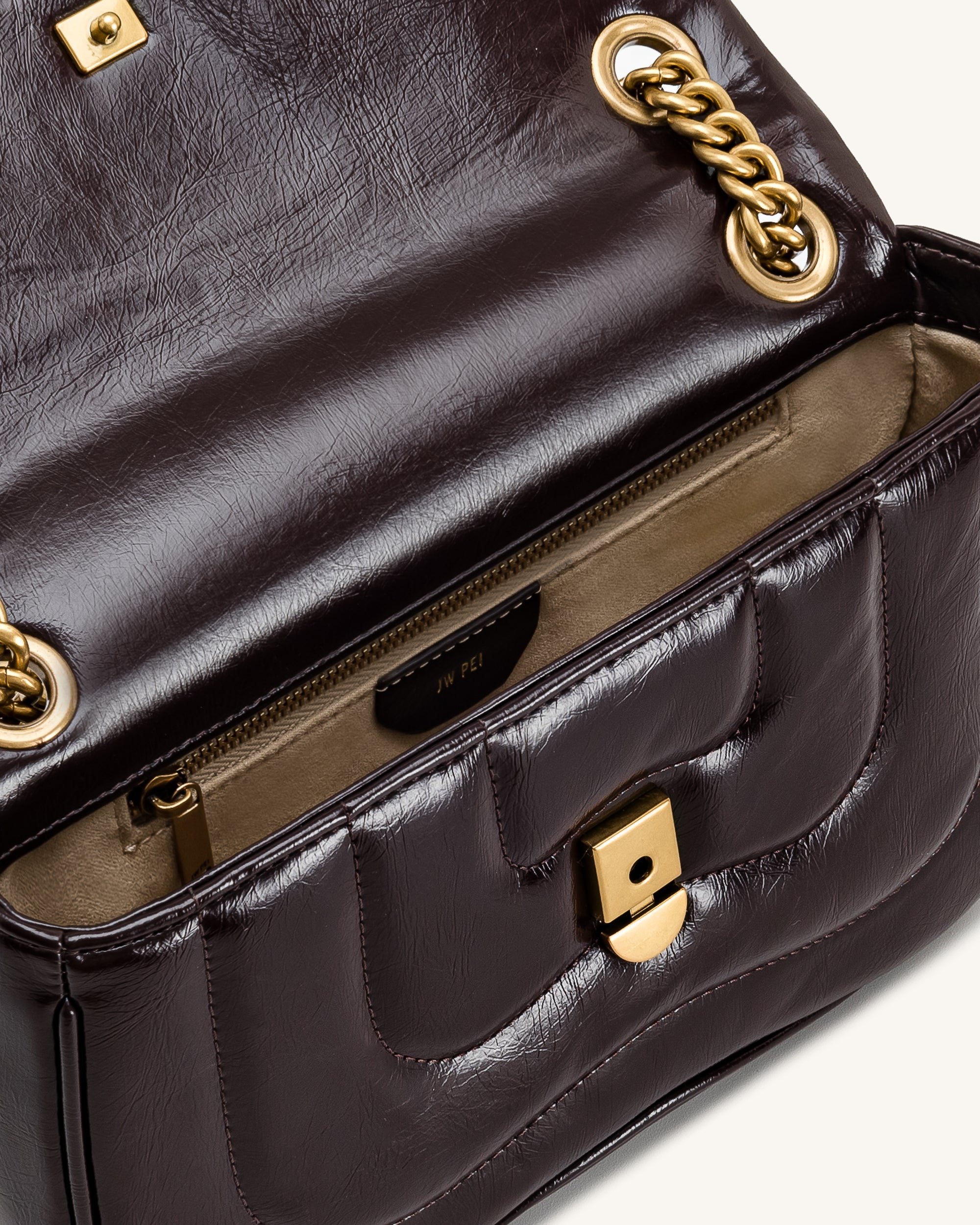 Tina Quilted Chain Crossbody - Deep Claret Brown