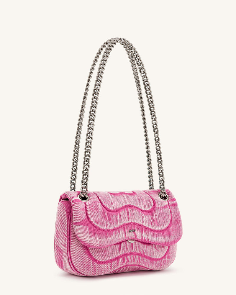 Tina Denim Quilted Chain Crossbody - Pink