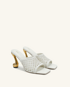 Hannah Woven Heel Mules - White