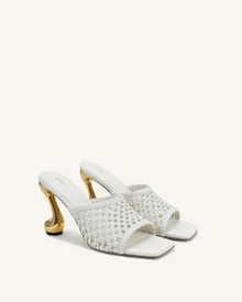 Hannah Woven Heel Mules - White