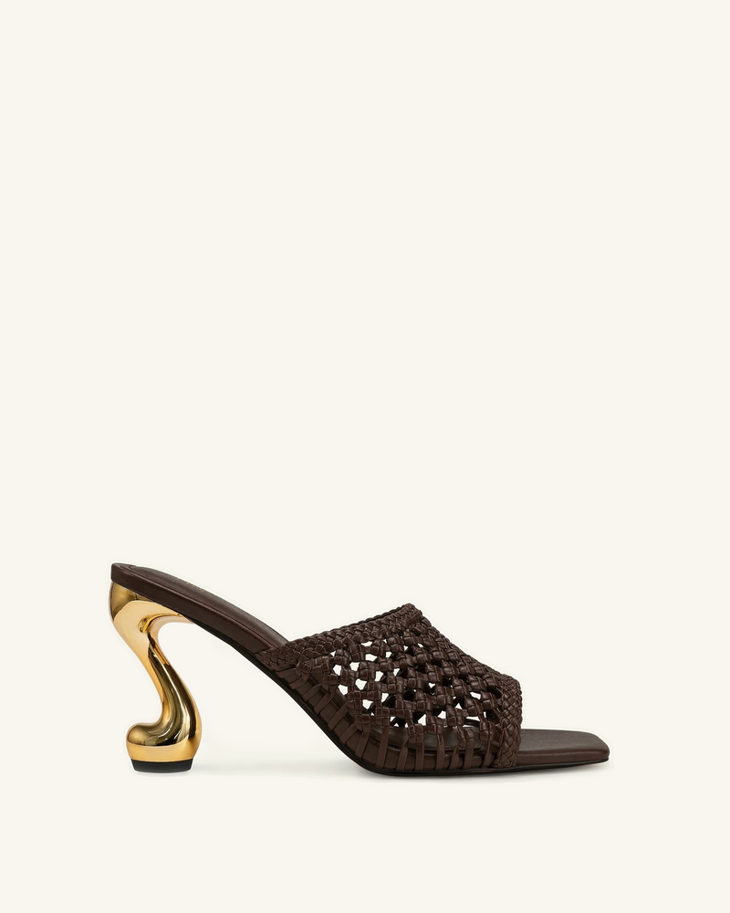 Hannah Woven Heel Mules - Brown