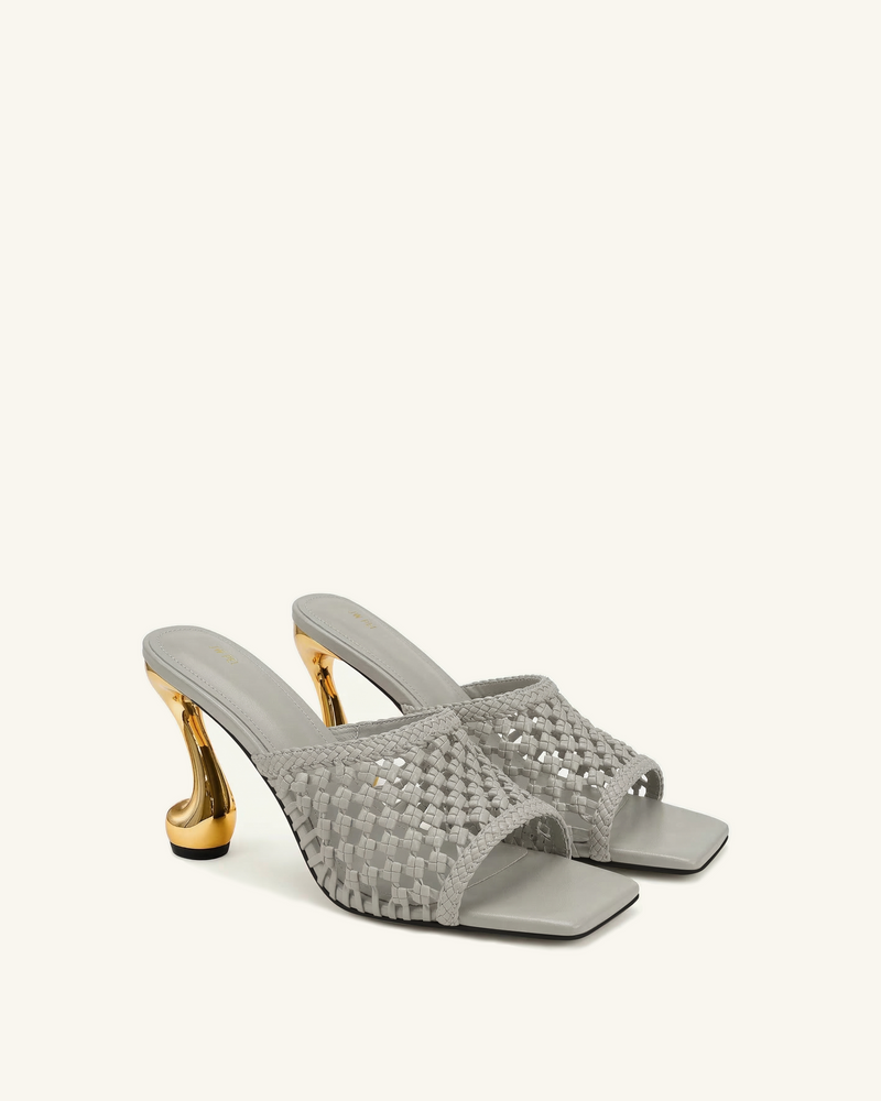 Hannah Woven Heel Mules - Grey