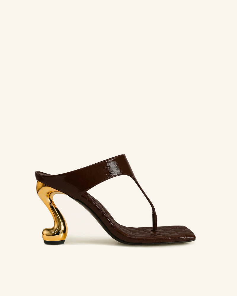 Hannah Quilted Thong Heel Mules - Deep Burgundy