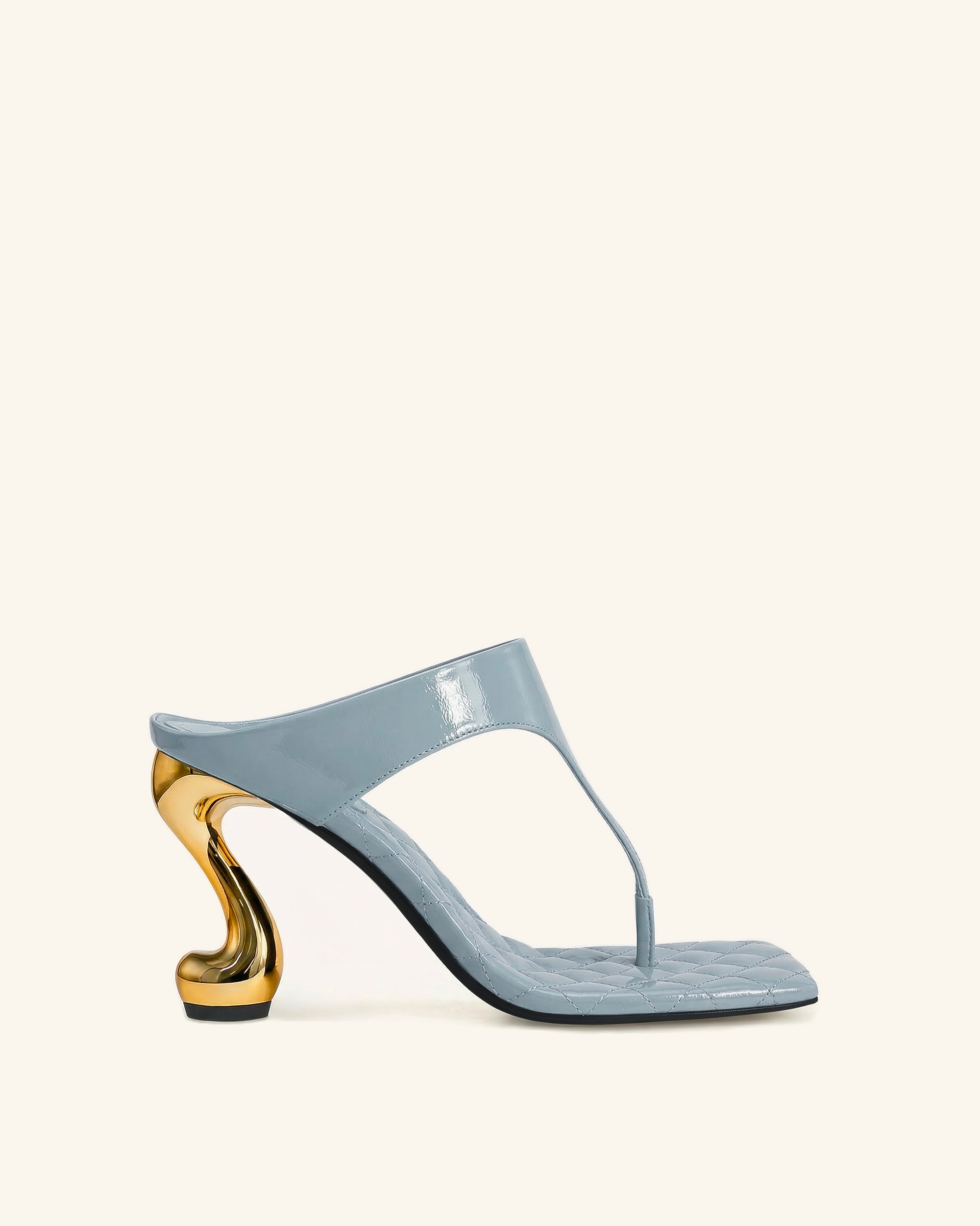 Hannah Quilted Thong Heel Mules - Blue