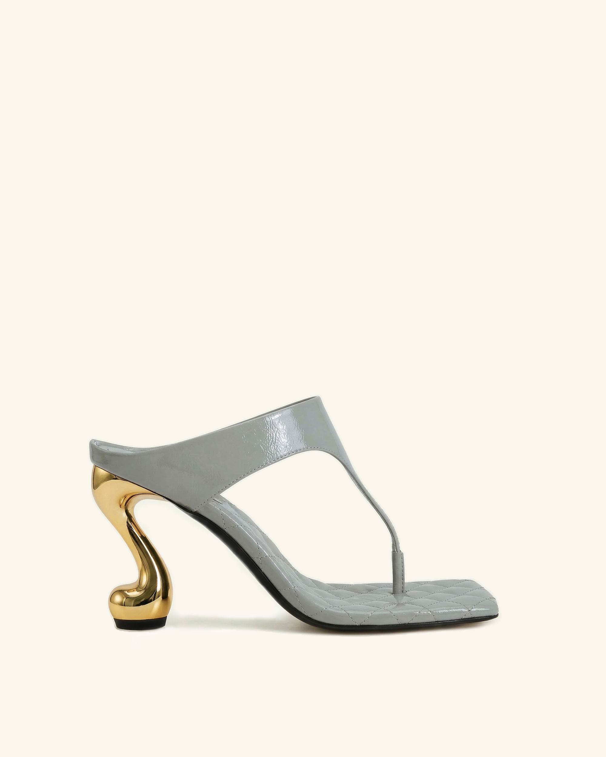 Hannah Quilted Thong Heel Mules - Grey