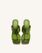Naomi Snakeskin Heeled Flip Flops - Green