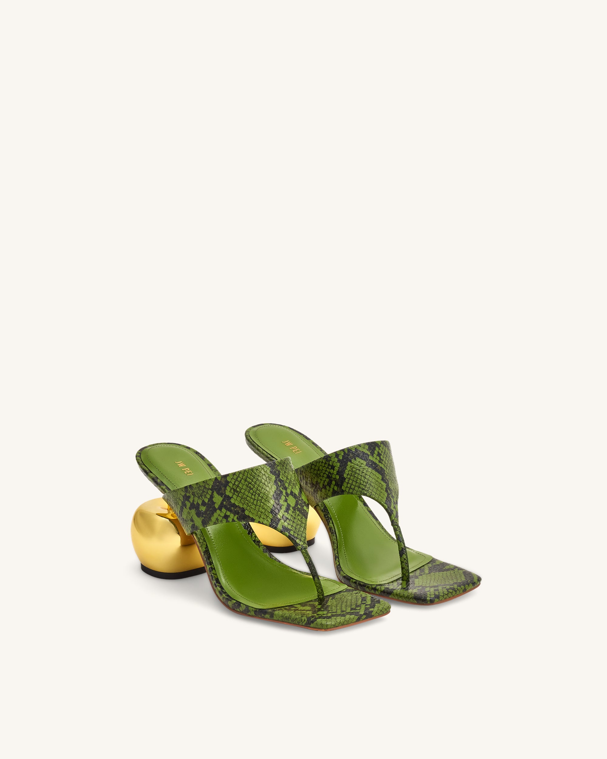 Naomi Snakeskin Heeled Flip Flops - Green