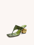 Naomi Snakeskin Heeled Flip Flops - Green