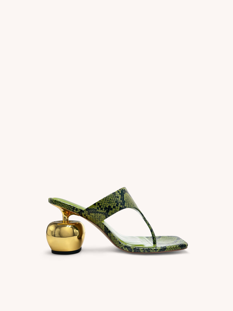 Naomi Snakeskin Heeled Flip Flops - Green