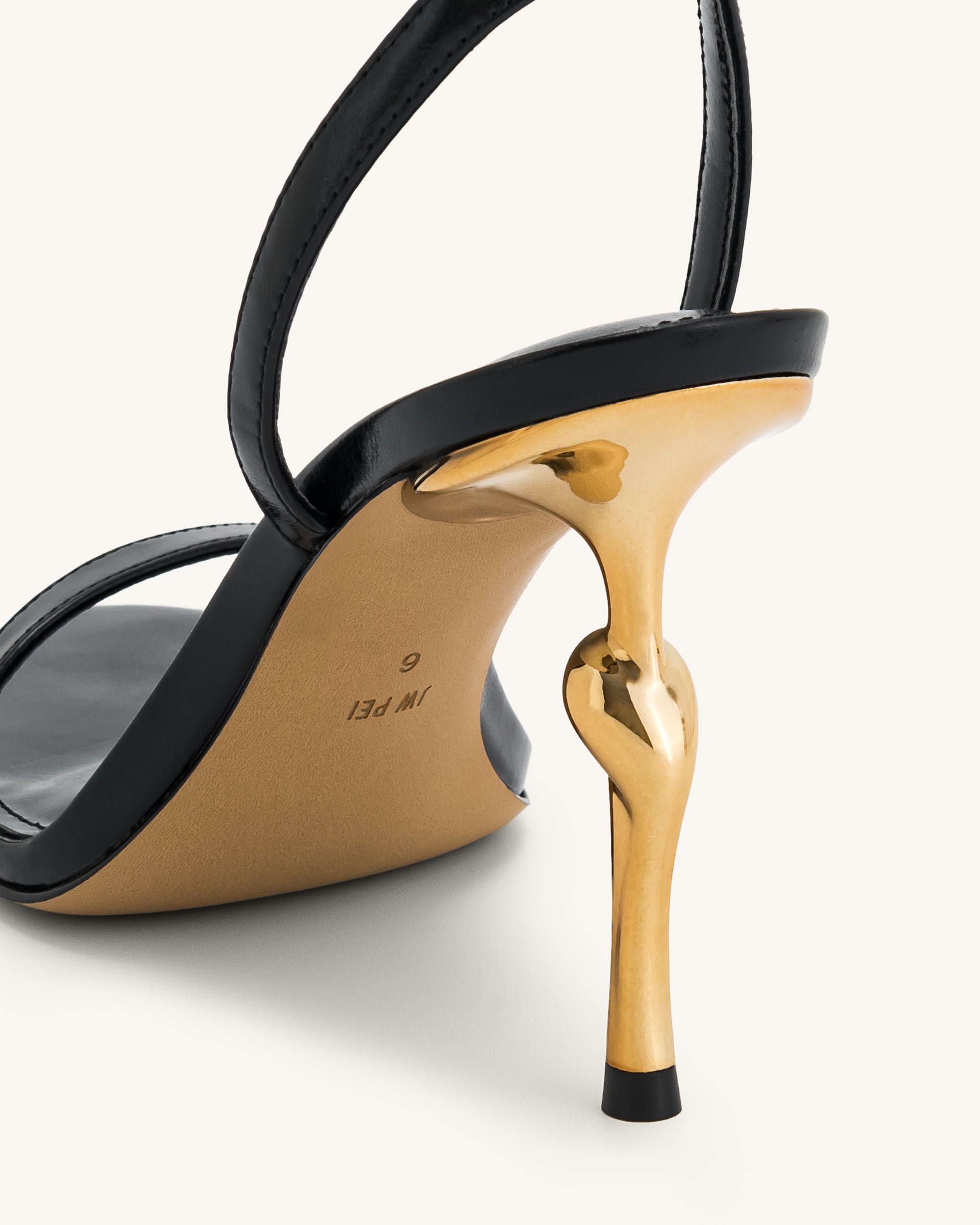 Alivia Gold Metal Heel Sandals Black JW PEI